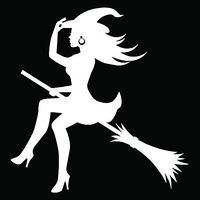 Sexy Witch on Broom Vinyl Decal Sticker | Cars Trucks Vans Walls Laptops Cups | White | 5.5 inches | KCD1332W