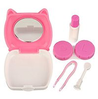 Bhbuy Mini Cute Piggy Shape Plastic Contact Lens Box Holder Case Container with Mirror + Tweezer Set (Pink)