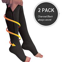 Lingssss Zipper Compression Socks Medical, 2 Pair Toeless Nurse Zip Compression Socks with Zipper Easy on off 15-20 mmHg for Varicose Veins, Edema, Swollen Sore Legs (black, s/m)