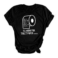 Coupondeal Women Letters Printing Short Sleeve O-Neck Tee T-Shirt Tunic Blouse Tops(Black,XXL)