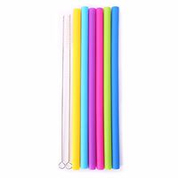 Funnytoday365 6Pcs/Set Multicolor Reusable Food Grade Silicone Drinking Straight Straws With Cleaning Brushes
