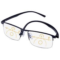 Progressive Reading Glasses Men 2.5 Multifocal Lightweight Half Frame Alloy TR Blue Light Blocking Computer Reading Glasses No Line Progressive Multi Focal Reading Glasses (2.5X Black)