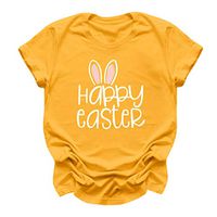 Eoeth Blouse Pullover for Women Happy Easter Letter Printed Short Sleeves Casual O-Neck Tops Shirts T-Shirt Tracksuits Tee Yellow