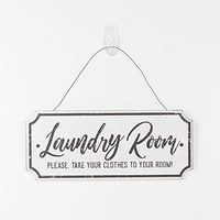 12" X 5" X .25" Hanging Wood Sign (Laundry Room, Please Take Your.), White/Black – 15324