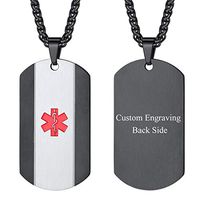 Cool Black Stripe Dog Tag Necklace Men Women Ion Plating Black Customized Medical Alert Jewelry