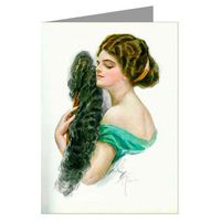 Twelve notecards of Harrison Fisher's Celebrated Illustrations Of Women this one featuring an American Beauty with a feathered fan