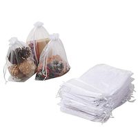 HRX Package 100pcs Sheer Organza Bags White, 6.5 x 8.9 inches Christmas Wedding Shower Party Favors Gift Drawstring Bags Large Mesh Jewelry Pouches