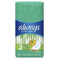 Always Ultra Thin, Size 2, Super Pads with Wings, Unscented, 32 Count