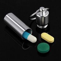 Sinwo Portable Pills Bottle with Keychain Waterproof Stainless Steel Medicine Container Pills Holder Box Bottle Key Chain (Silver)