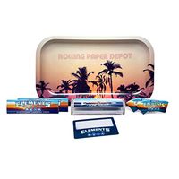 Elements King Size Rice Rolling Papers (2 Packs), Perfecto Roll Up Cone Tips (2 Packs), 110mm Cone Roller, Magnifying Scoop Card, Rolling Paper Depot Rolling Tray (Retro Palms) – 7 Items – Bundle