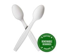 [50 Pack] HeloGreen Eco-Friendly 7" Tea Spoons Cornstarch: Disposable Heavyweight Heavy Duty Elegant Utensils Cutlery Alternative To Plastic Spoons, Plasticware for Party Supplies, Wedding - Ivory