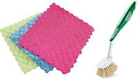 Natural Fiber Dish Brush with (3) Quilted Weave Dish Cloths by Libman