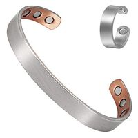 Wollet Copper Bracelet&Copper Ring Anti Arthritis Rheumatism Cuff Bangle Women Health Copper Bracelet Magnetic Bracelet for Blood Pressure or Your Old Lady Old Father Jewelry Set (Siver Color)