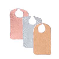 3 Pack Terry Adult Bib with Velcro Closure (White, Pink, Peach)