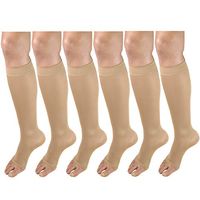 Women's Compression Stockings, 15-20 mmHg, Knee High Length, Open Toe, Opaque Beige Medium (6 Pairs)