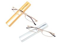 2 Pairs of Metal-Framed Reading Glasses for Men and Women in Hard Protector Cases - by Pointed Designs (+2.5, Silver/Gold)
