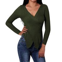 Malbaba Wrapped Shirt,Woman Long Sleeve Sexy Blouse V Neck Irregular Hem T-shirt Knitted Pullover Tops