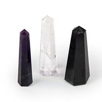 Beverly Oaks Crystal Obelisk Set Featuring Deep Purple Amethyst, Clear Quartz and Black Tourmaline - Powerful Gemstone Healing Wands