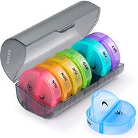 Weekly Pill Organizer 7 Day 2 Times a Day, Sukuos Large Daily Pill Cases for Pills/Vitamin/Fish Oil/Supplements - Rainbow Colors (Black Box)