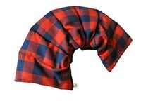 LOVEwrap Neck & Shoulder Wrap - Microwavable Unscented Heat Pad - 6 x 24 - Flax Seed Natural - Hot Cold Therapy Soothes Muscles Pain Relief - Relaxation Warming - Flannel Check Plaid red Blue