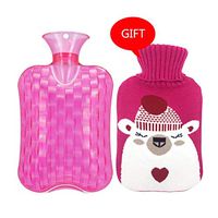 Thick and Safe 2Liters Hot Water Bottle Hot Water Bag for Pain Cold with Knit Cover Large Size (Color : Pink)