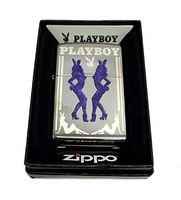 Zippo Custom Lighter - Blue Costumed Playboy Girls with Bunny Logo - Regular High Polish Chrome