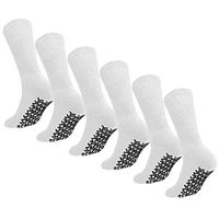 Men Women Anti Slip Grip Non Skid Crew Cotton Diabetic Socks For Home Hospital (6-pairs White, 13-15 Extra Large)