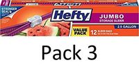 Hefty Slider Jumbo Food Storage Bags - 2.5 Gallon Size, 12 Count, 3 Pack