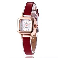 NOMSOCR Women's Simple Style Casual Square Small Dial Quartz Analog Wrist Watch with Leather Band (Red)