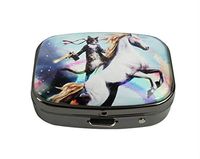 XUTAI Custom Personalized Square Stainless Steel Gun Silver Glass Travel Pill Case Vitamin Decoration Box (Funny Cute Cat)