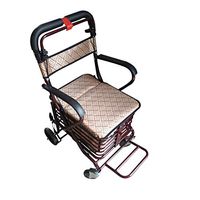 The Old Man Cart Shopping Cart Can Sit and Fold, Old Man Climbing Stairs Walker (Color : Red)