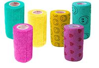 3 Inch Self Adhesive Medical Bandage Wrap Tape (Teal Yellow, Fuchsia, and Smiles on Yellow and Teal & Hearts) (6 Pack) Strong Elastic Self Adherent Flex Rolls for Wrist Ankle Knee Sprains and Swelling