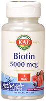 Kal 5000 Mcg Biotin Tablets, Mixed Berry, 100 Count
