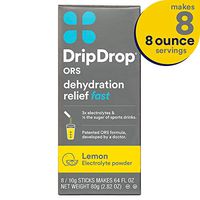 DripDrop ORS – Patented Electrolyte Powder for Dehydration Relief Fast - For Workout, Hangover, Illness, Sweating & Travel Recovery - Lemon - 8 x 8oz Servings
