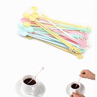ORYOUGO 60 Pack Mini Food Grade Plastic Coffee Tea Beverage Stirrers Spoon Colorful Disposable Sticks Bar Tool