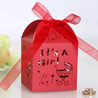 zorpia 50pcs Laser Cut Baby Carriage Favor Box Bomboniere Gift Candy Boxes Baby Shower Party Decoration, 2.2 x 2.2 x 2.2 Inches (Red)