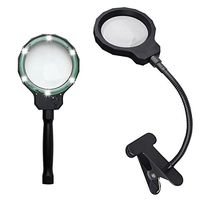 Cavogin Rechargeable Illuminated LED 3X Clip Magnifying Lamp with Metal Clamp - Optical Glass Magnifier Lens with 3 Adjustable Light Settings Detachable Aluminum Handle