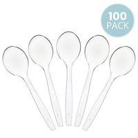 Plasticpro Disposable Clear Plastic Soup Spoons Heavyweight Utensils Pack of 100 Count