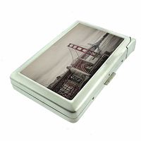 Cigarette Case with Built in Lighter Vintage Golden Gate Bridge S7 Smoking King Size Cigarettes Silver Metal Wallet 4" X 2.75" RFID Protection San Francisco