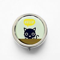 RhyNSky Animal Black Cat Mini Portable Pocket Pill Box Case Holder for Purse, 3 Compartments, Silvery, FS102