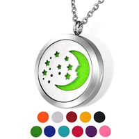 HOUSWEETY Aromatherapy Essential Oil Diffuser Necklace-Stainless Steel Locket Pendant,11 Refill Pads(Engraving)