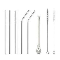 Reusable Stainless Steel Straws 8.5 inch Drinking Metal Straws with 0.48 inch Wide Straw and 7 inch Filter Spoon Straw for 30/20oz Tumbler Set of 8 (2Straight+2Bent+1Spoon+1Wide Straight+2Brushes)