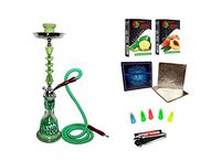 Zebra Smoke Series: 22" 1 Hose Hookah (C8) Complete Set Combo KIT SET w/ Instant Charcoal (Like Three Kings Charcoal), Hydro Herbal Molasses(like Blue Mist), and Hookah Mouth Tips (Pick Your Color) (GREEN)