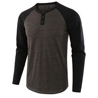 Men's Long-Sleeved T-Shirts,O-Neck Patchwork Button Henley Jersey T Shirt Casual Loose Beach Top Coffee