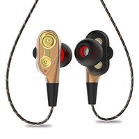 Semoic 3.5mm HiFi Wired Earphone Dual-Dynamic Quad-core Speaker in-Ear Earbuds Flexible Cable Anti-wrap with HD Microphone(Gold)