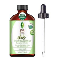 SVA Organics Lemon Eucalyptus Essential Oil 4 Oz Organic with Dropper 100% Pure Natural Premium Therapeutic Grade USDA Certified Eucalyptus Citriodora for Aromatherapy, Diffuser, Skin & Hair