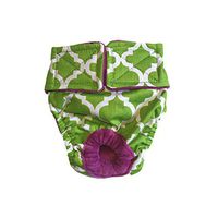 Barkertime Cat Diapers - Made in USA - White Quatrefoil on Green Washable Cat Diaper, XS, with Tail Hole for Piddling, Spraying or Incontinent Cats