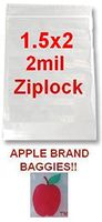 10000 Apple Brand 1520 1.5x2.0 2mil Clear Ziplock Bags 10,000 Baggies 1.5"x2.0"