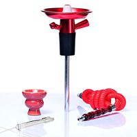 IMMIGOO Portable Hookah Shisha Set/Kit, in Aluminium, with Ceramic Shisha Bowl, Pipe, Stem, Coal Clamp, Suitable for Most Plastic Bottles, Glass Bottles, Wine, Champagne, etc. (Red)