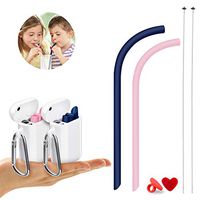 Reusable Straws- LOUTAN Silicone Collapsible Straws Drinking Reusable with Portable Straw Case and Cleaning Brush, Kids Safe Silicone Straws BPA Free, 2 Pack (Blue & Pink)
